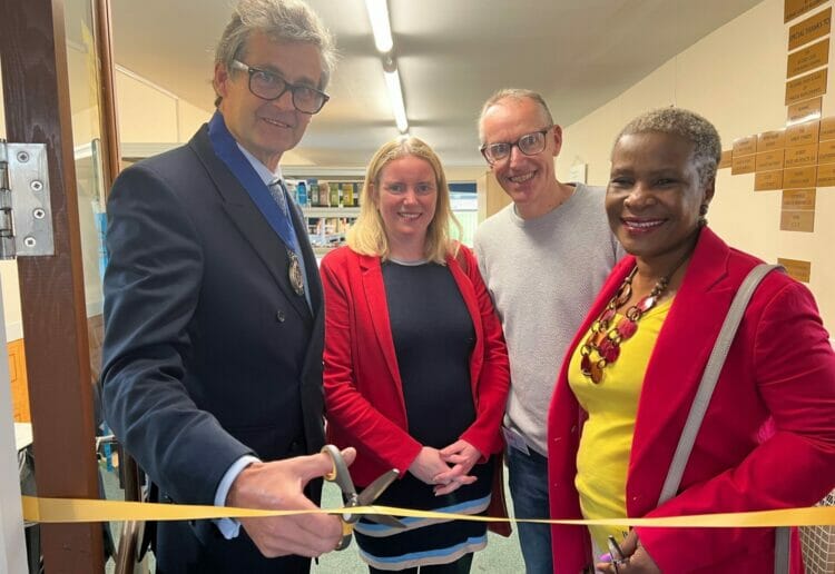 From left: Simon Muir, High Sheriff of the Royal County of Berkshire; Cllr Rachel Eden; Andy Dickens, director of Faith Christian Group; and Cllr Alice-Mpofu-Coles took part in the official opening of the pantry. Picture: Ji-Min Lee