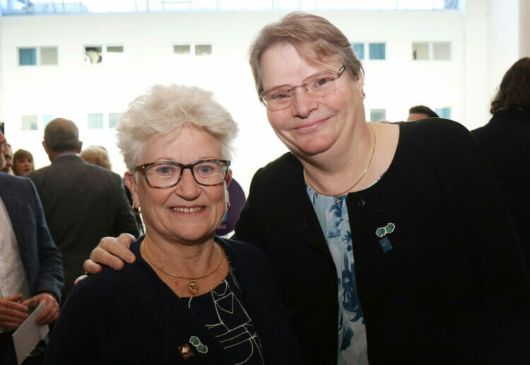 Joanna Gardiner (left) with Sylvia Simmonds at the 2022 Pride of Reading Awards