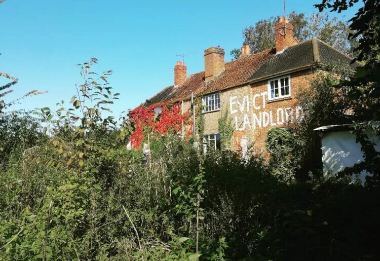 The words 'Evict Landlord' were painted on the side of Nick Garnett's home of 26 years. His family were served a Section 21 no-fault eviction last year. Picture: Nick Garnett