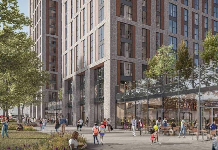 A CGI showing what the proposed housing on Broad St. Mall would be like when looked at from Dusseldorf Way Picture: AEW McLaren Living
