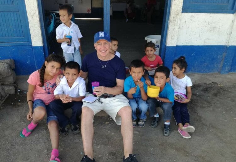 Russell meeting some of the school kids that the supplies will help. Pictures: Courtesy of Russell Maddicks via @LatAmTravelist