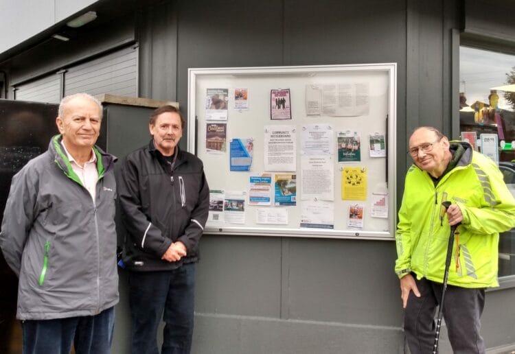 Brian Morley, Dave Dymond and a member of the East Reading Safer Neighbourhood Forum at the Co-op store in Erleigh Road, Reading. Credit: James Aldridge, Local Democracy Reporting Service.
