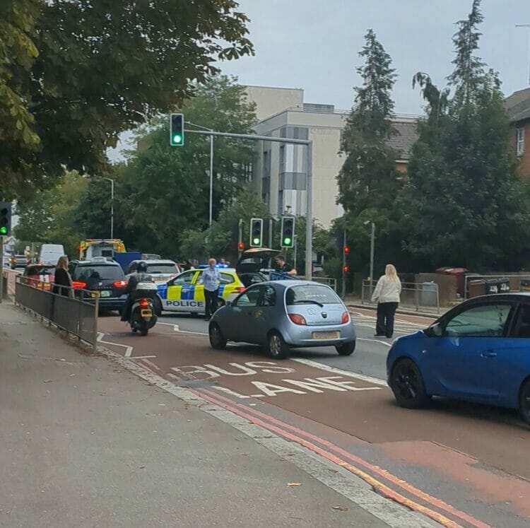 Multiple emergency services attending the incident on Kings Road, outside Reading College.