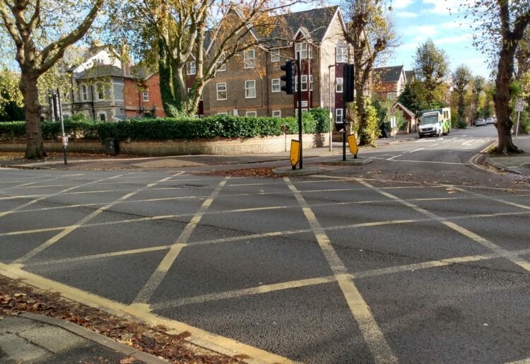 The yellow box junction of London Road and Alexandra Road in Reading. Credit: James Aldridge, Local Democracy Reporting Service.