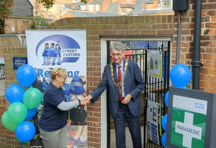 Reading Street Pastors co-ordinator Sally Leonard and mayor of Reading Cllr Tony Page unveiling Reading Safe Space on Thursday, October 5. Picture: Jake Clothier