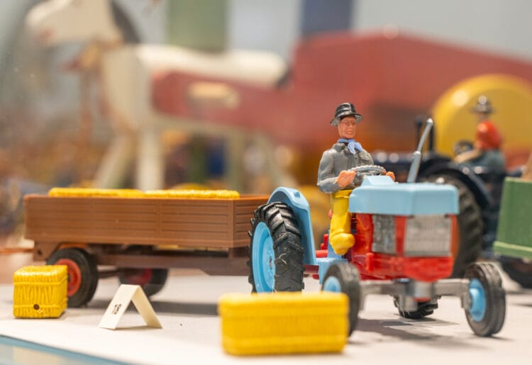 A toy tractor in the Model Farming gallery at the MERL