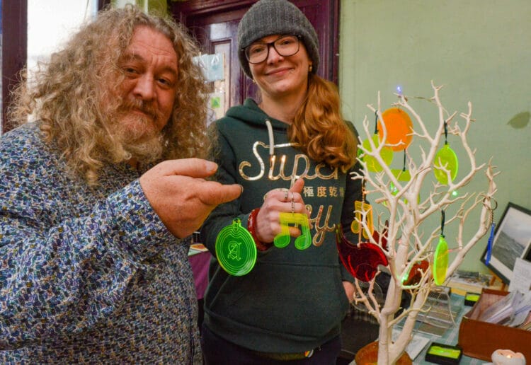 A Christmas Art Market at the Rising Sun Arts Centre will be held on Sunday. Pictured at a previous event are Jim Pooley and Katie Francis of The Engine Room Collective with their Laser Cut Christmas Decorations Picture: Dijana Capan/DVision Images