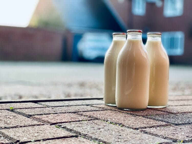 Milk bottles on a doorstep