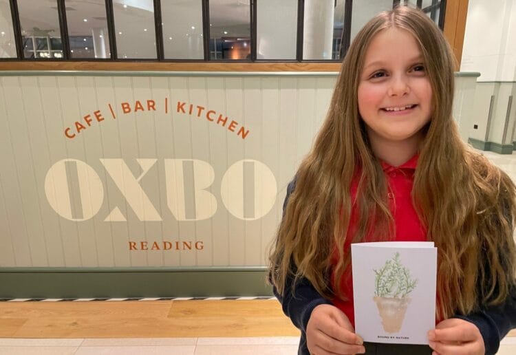 Nine-year-old Amelie Turnbull created a card for the Reading Hilton hotel, based on greenery she saw in its OXBO restaurant