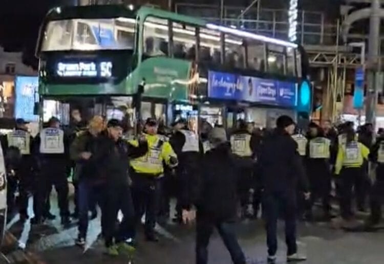 Thames Valley Police had a cordon in Friar Street and Station Road on Tuesday, December 12, as Reading played Oxford at home for the first time in more than 20 years Picture: Sarah Draycott
