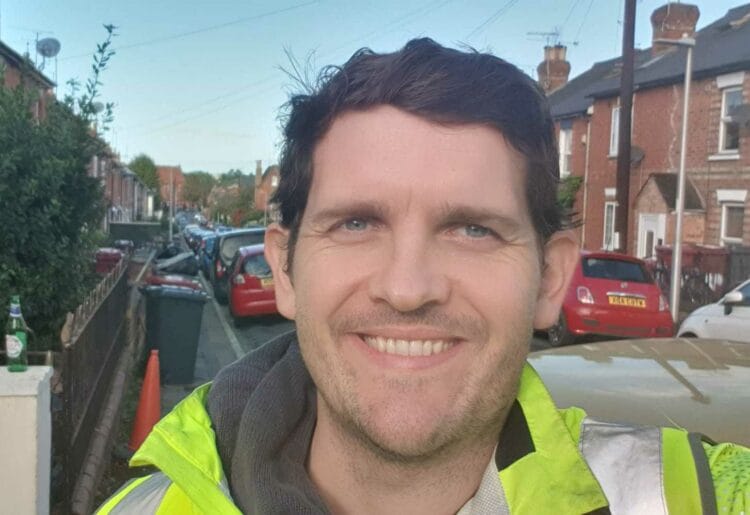 Councillor Dave McElroy (Green Party, Redlands Ward) with bins on a Reading road Picture: Reading Green Party