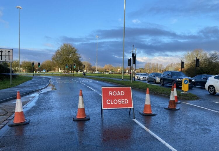 The Showcase Roundabout is closed due to flooding Picture: Phil Creighton