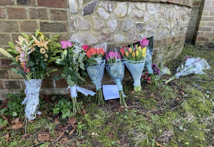 Flowers have been left outside the home of Maya Bracken in Pangbourne Picture: Phil Creighton