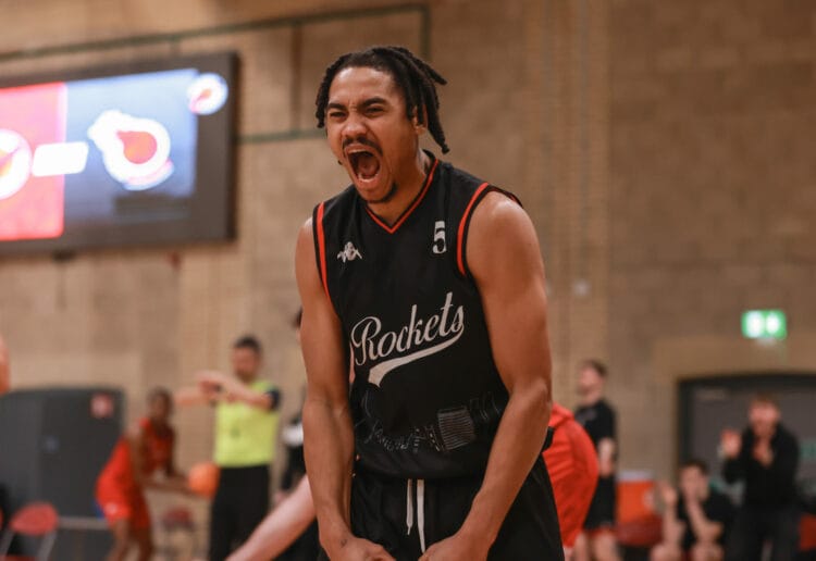 Reis Pinnock of Reading Rockets. Reading Rockets VS Essex Rebels in NBL Cup Semi-Finals.