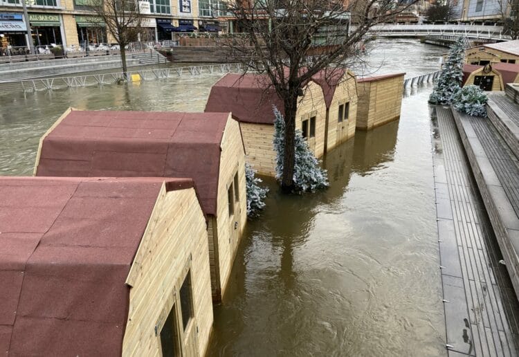 The Apres bar at The Oracle Riverside when it was under flood water earlier this month Picture: Phil Creighton