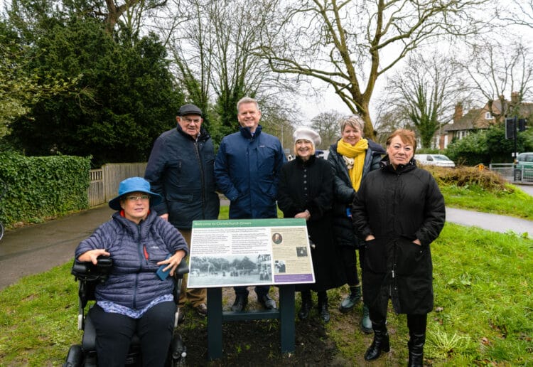 The University Vice-Chancellor, with the heritage board and the Friends of Christchurch Green The University Vice-Chancellor, with the heritage board and the Friends of Christchurch Green