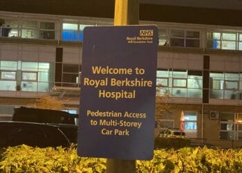 Police attending a serious collision involving a vehicle and a pedestrian in the Royal Berkshire Hospital car park