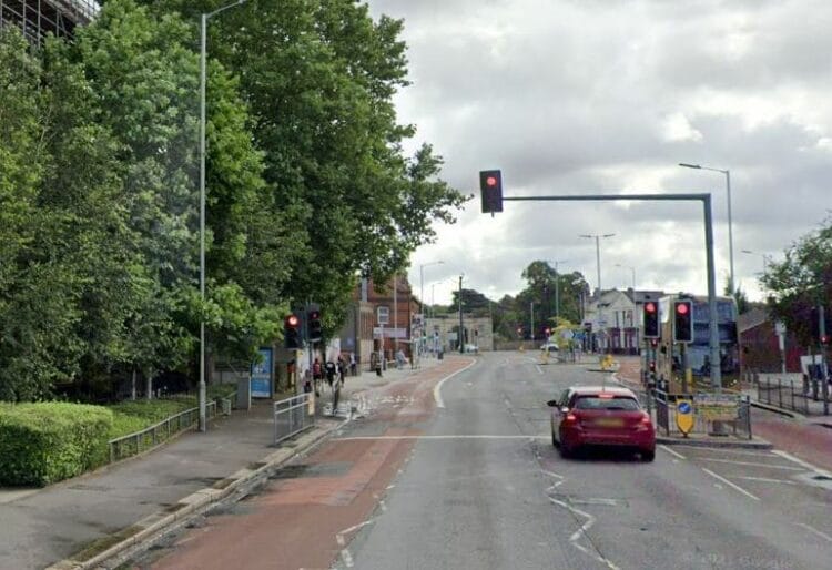The outbound bus lane in Kings Road, Reading, can now be used by private hire vehicles. Credit: Google Maps.