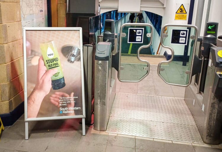 A poster from the new SWR campaign aimed at making passengers think twice about using abusive language towards its staff