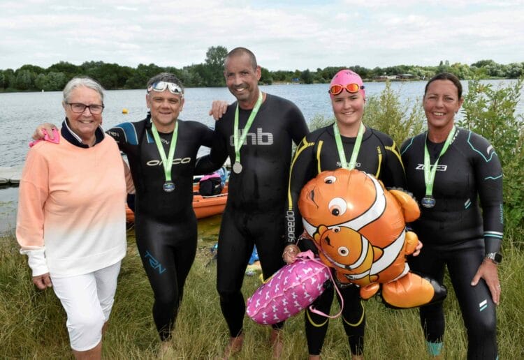 Susan and her family, aka Team Nemo, in last year's Thames Hospice Open Swim challenge