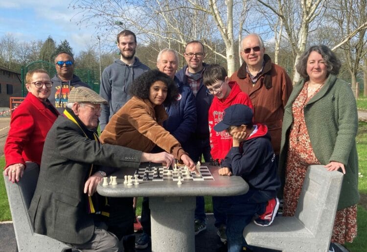 Members of Reading Chess Club joined Reading Borough Councillors to unveil the new dedicated chess tables which have been installed in Prospect Park and Palmer Park. Pictures: Reading Borough Council