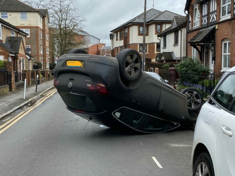 A car has overturned on De Beauvoir Road in east Reading Picture: Phil Creighton