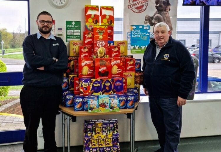 William Baker from Access Self Storage with David Ebsworth from Reading Lions with the eggs donated by customers