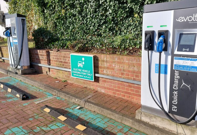 Electric car chargers at the Reading Borough Council civic offices car park. Credit: Reading Borough Council..