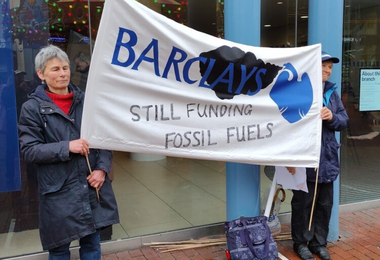 Activists cited figures which say that the bank is the seventh biggest funder of fossil fuel initiatives in the world, and the largest in Europe. Picture: Extinction Rebellion