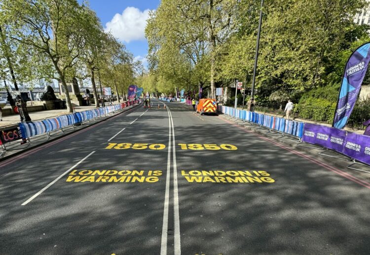 The Climate Stripes graphics were part of the climate change messaging in last weekend's London Marathon, urging action on environmental issues. Picture: The University of Reading