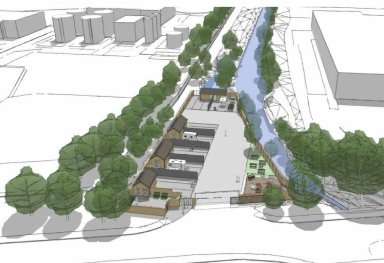 A CGI of the now cancelled traveller site planned for Smallmead but axed over fears the site could flood Picture: Reading Borough Council/Hampshire County Council