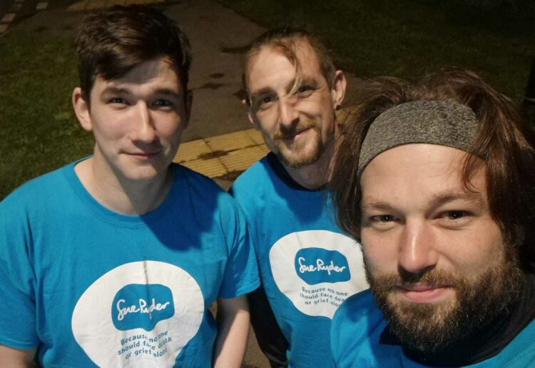 Friends Ryan, Dan and Julian as they walked from Reading to Brighton