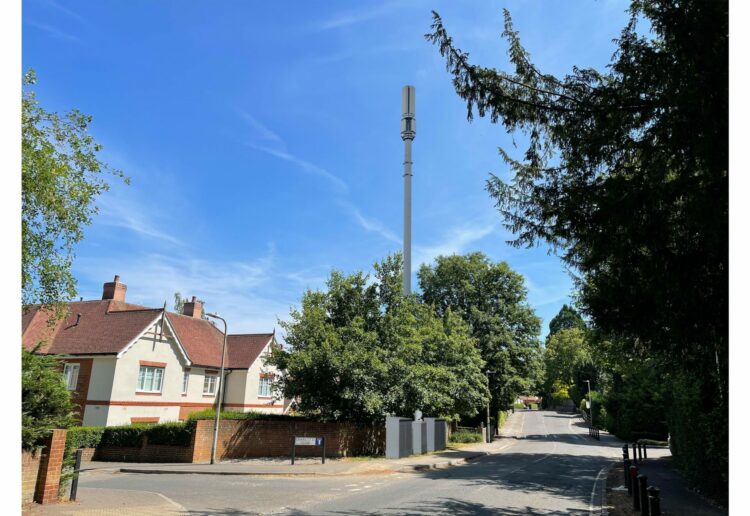 An impression made by neighbour Paul Wigmore of what the 5G mast might look like if built in Kidmore Road, Caversham. Credit: Paul Wigmore / image of 5G mast taken from Shutterstock