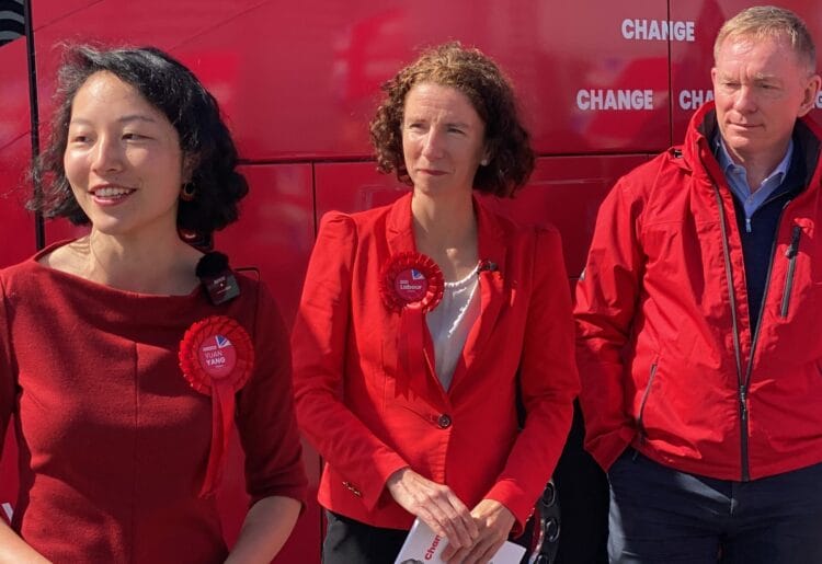 Earley and Woodley candidate Yuan Yang with Labour chair Anneliese Dodds and Chris Byrant, the Shadow Minister for Creative Ministries at Shinfield Studios Picture: Phil Creighton