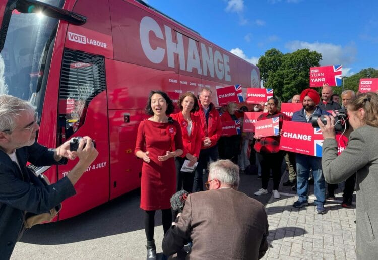 Yuan Yang, the Labour parliamentary candidate for Earley and Woodley, delivering a speech to party activists at Shinfield Studios Picture: Local Democracy Reporting Service