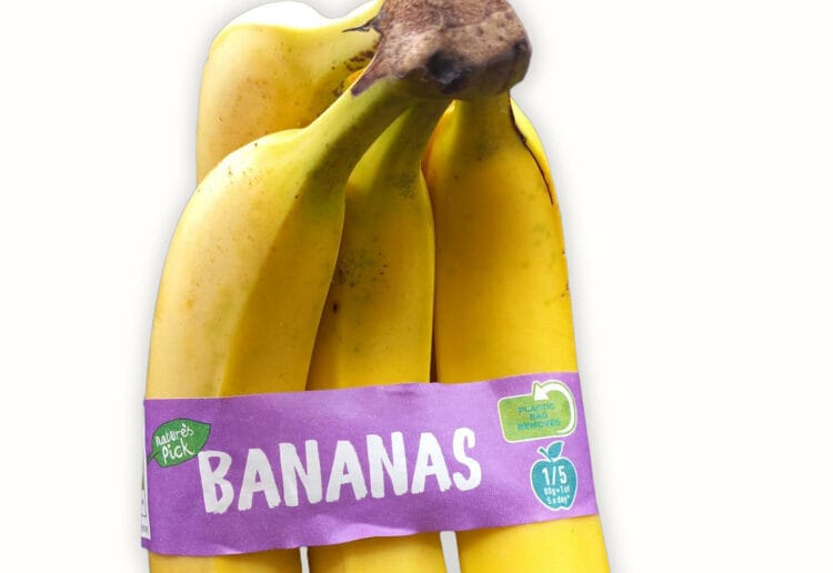 An example of Aldi's new plastic-free wrapper for its bananas, which is being trialled in its Berkshire stores