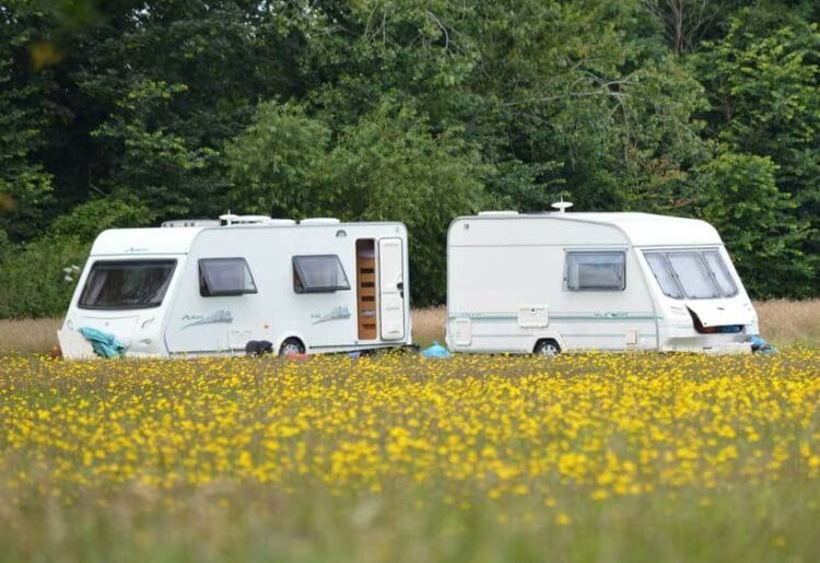 Travellers' caravans at Bulmershe  in Woodley, pictured in 2016