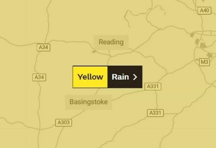 Heavy rain and thunderstorms are forecast across much of the UK, stretching from the southernmost coast of England to as far as Edinburgh, including in Berkshire. Picture: Map Tiler/OpenStreetMap contributors, via the Met Office