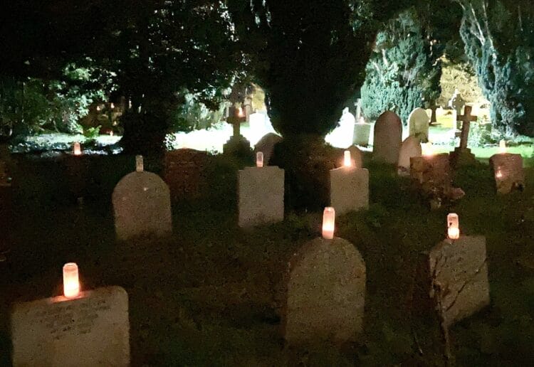 People walking through St Paul's churchyard will have noticed lights on all the gravestones.