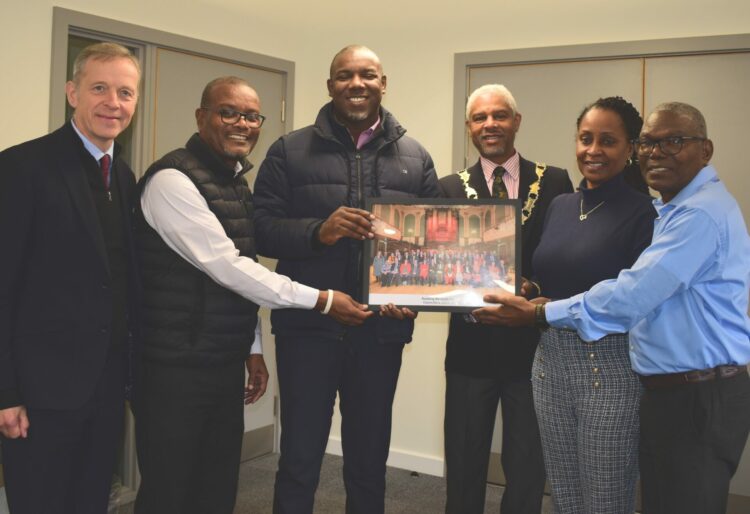 Members of the Barbadian delegation with Cllr Glenn Dennis, mayor of Reading, and Reading Central MP Matt Rodda