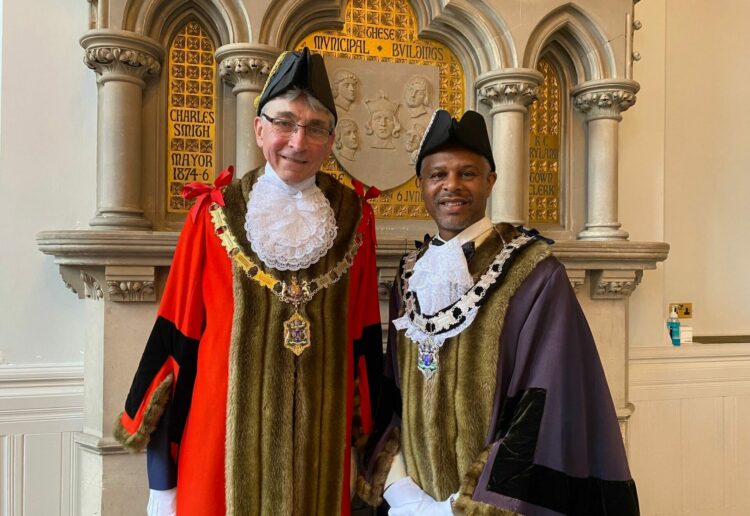 Former mayor of Reading Tony Page, left, with his successor, current mayor Cllr Glenn Dennis. Picture: Reading Borough Council