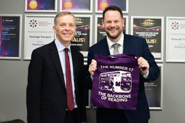 Local Transport Minister Simon Lightwood, right, with Reading Central MP Matt Rodda, when he visited Reading this week as the government announced new transport legislation.