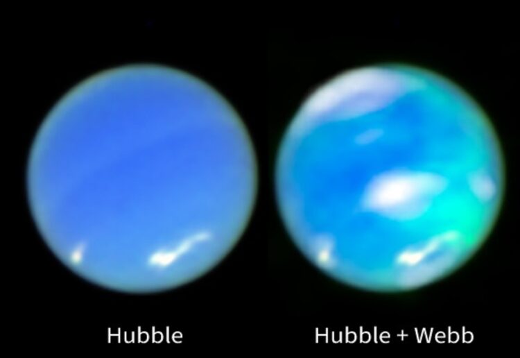 Scientists using a NASA telescope to look into deep space have captured images of activity in the magnetosphere of Neptune for the first time. Picture: Via The University of Reading