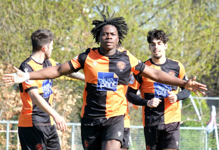 Jaden Odama scores for Wokingham Town. Pic: Andrew Batt.