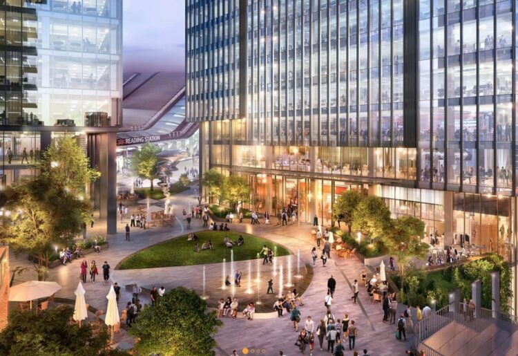 A CGI of One Station Hill with Reading station and new public realm featured. Credit: Gensler / CallisonRTKL