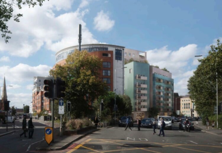 A concept of a project for 320-450 apartments to replace Sapphire House and Royal Court in Watlington Street, near Reading town centre. Credit: ACG Architects
