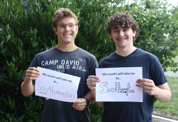 Max and William were among the students collecting results from Highdown School. Picture: Highdown School