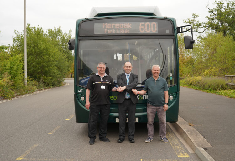 Reading Buses has joined councillors in celebrating 10 years of Mereoak Park & Ride. Picture: Reading Buses
