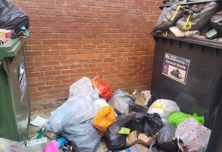 Uncollected rubbish at the flats in Newark Street, Reading. Credit: UGC