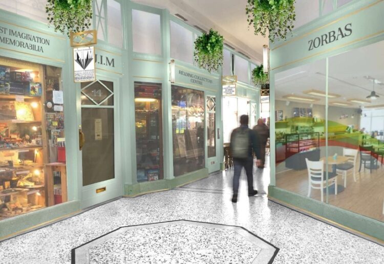 CGIs of the repainting plan for the Harris Arcade in Reading town centre. Credit: AEW / JJF Group Ltd